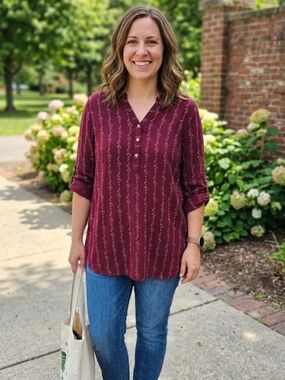 Zola Maroon Printed Henley Tunic Blouse